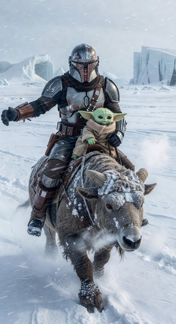 mandalorian grogu tauntaun trek - AI portrait style sample by selfielab on selfielab