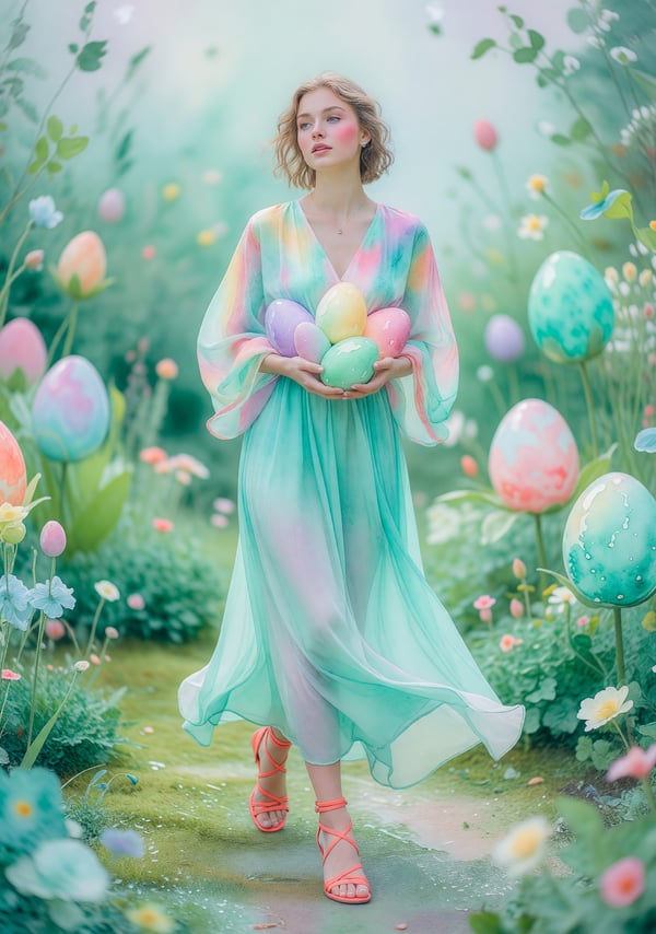 watercolor egg garden - AI portrait style sample by selfielab on selfielab